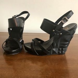 ASH || Black Leather Slingback Wedges Sandals Sz 6